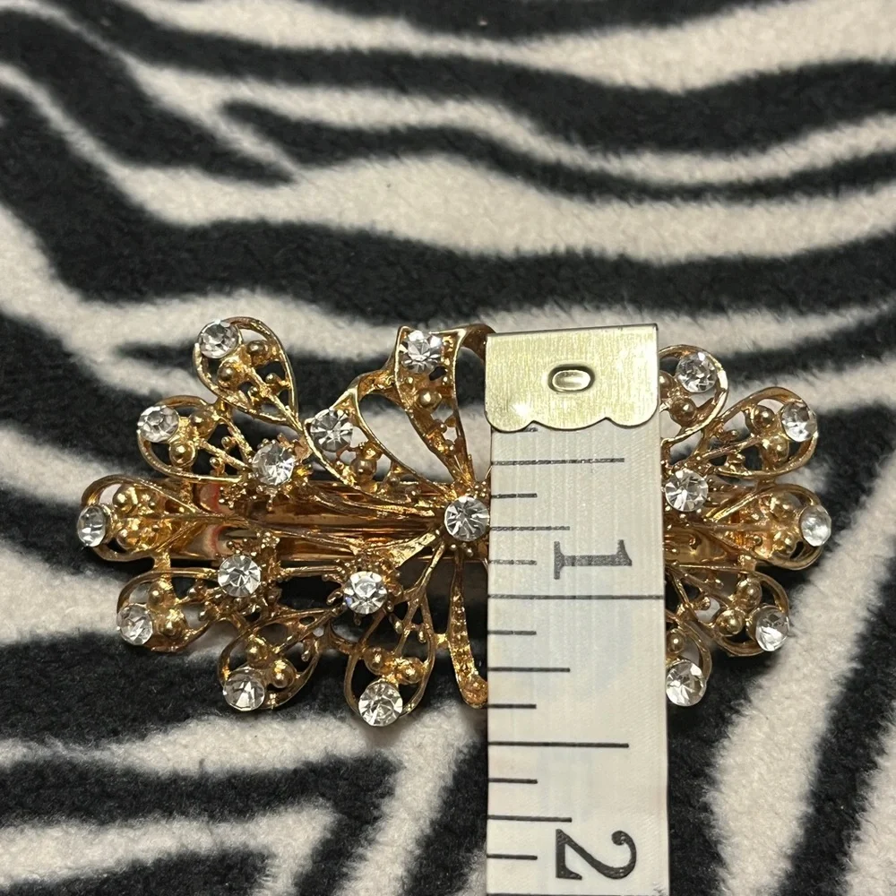 Gold Floral Rhinestone Hair Clip